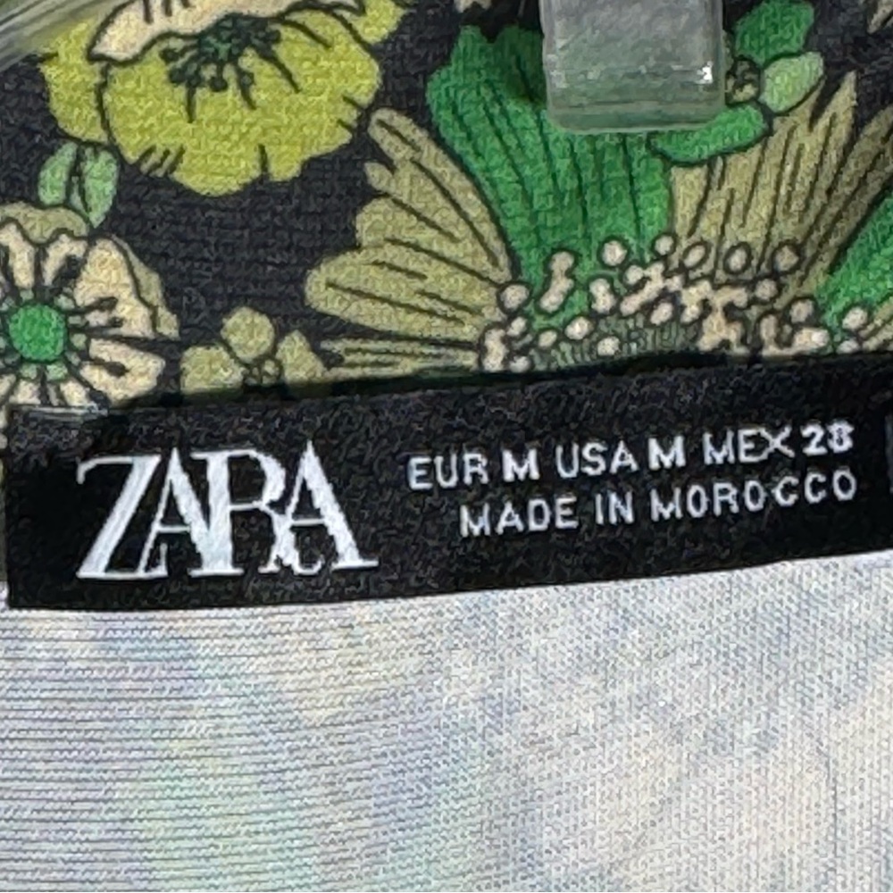 ZARA 60s 70s Inspired Green Floral Long Sleeve Mini Dress Mod Women Size M - Picture 6 of 7